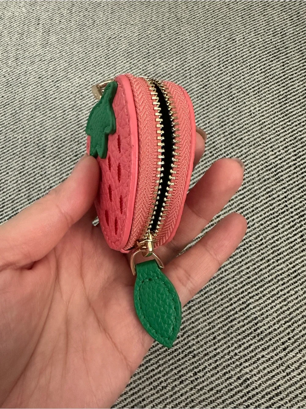 Cute Pink Leather Strawberry Bag Charm Coin Purse Key Chain⁠